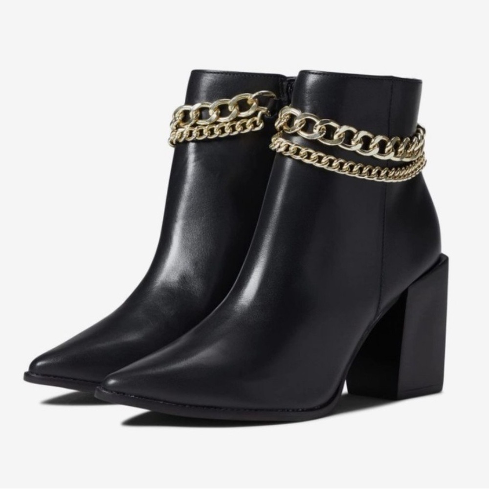 Steve Madden Perlina Bootie Leather Gold Chain Boot in Black Size 8.5